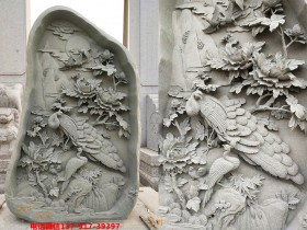 牡丹花开富贵浮雕图开在石头上的”奇观”