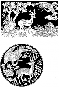 石雕图案鹿鹤同春