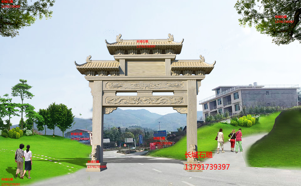 长城石雕单门石牌楼效果图