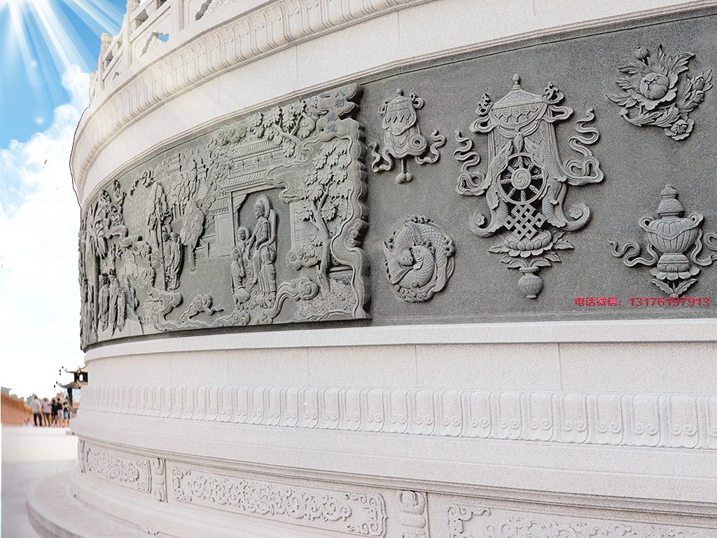 佛教极乐世界石材浮雕石雕壁画景墙设计