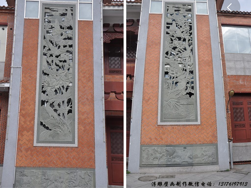 大厅大型山水墙壁花鸟浮雕壁画大全