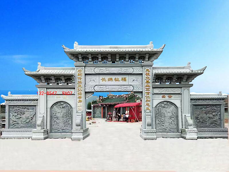 农村牌坊雕刻花纹样式和景区石牌楼石雕大门雕刻图片