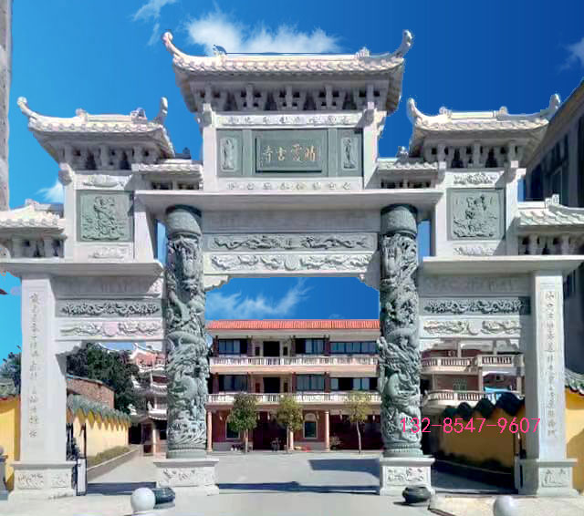 农村牌坊雕刻花纹样式和景区石牌楼石雕大门雕刻图片
