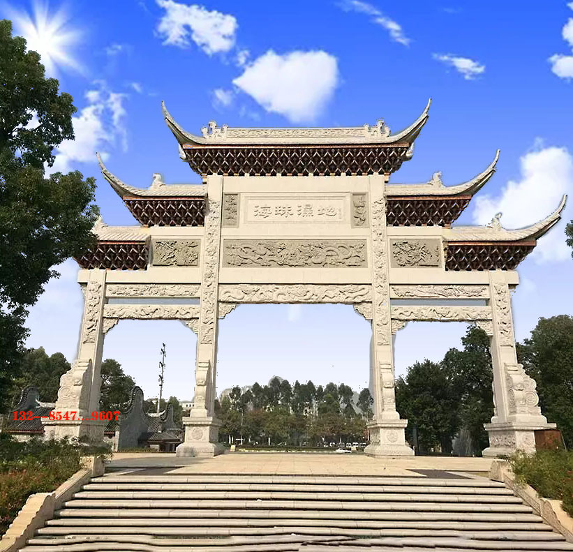 石雕门楼乡镇牌楼与石雕单门农村地区经典的雕刻图片
