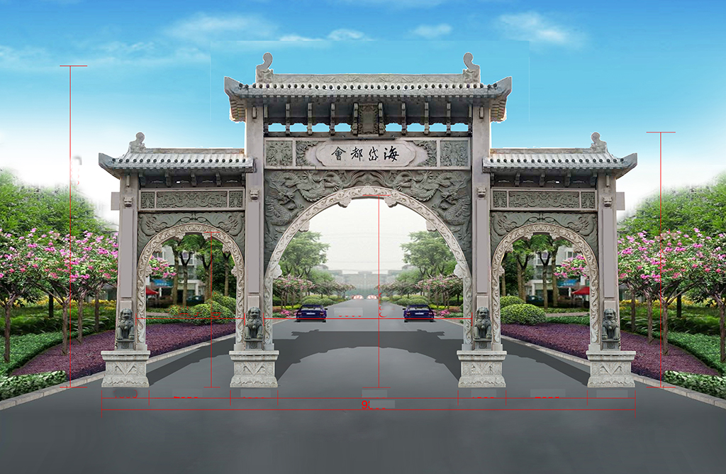 村庄石头牌坊图片__村口石雕牌坊