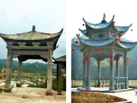 石亭子制作-亭子效果图如何成为园区主景——陕西广场现代亭子为例